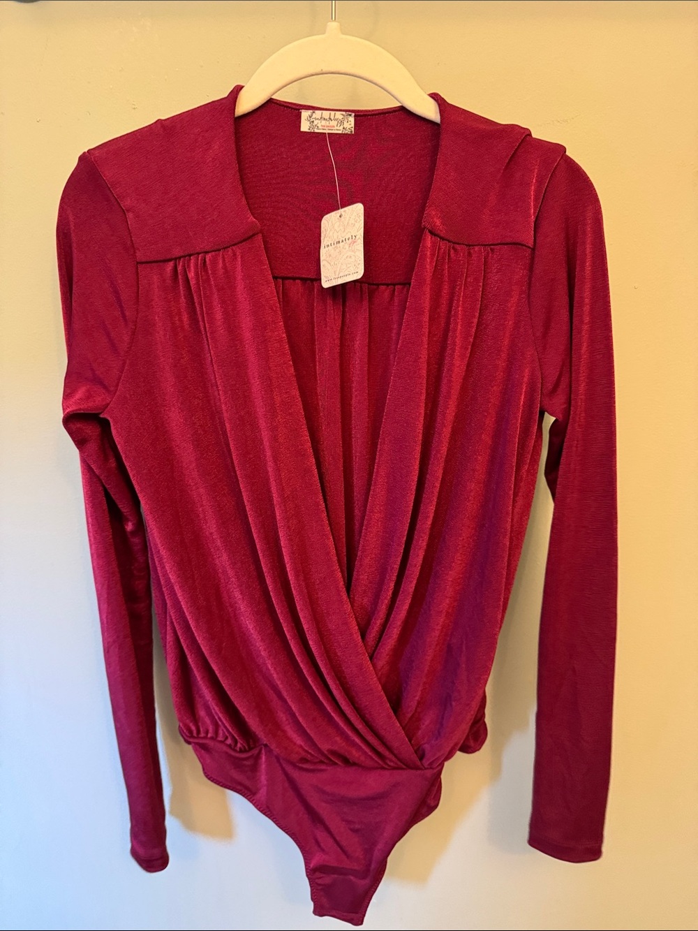 Free People Deep Berry Wrap-Front Long-Sleeve Bodysuit